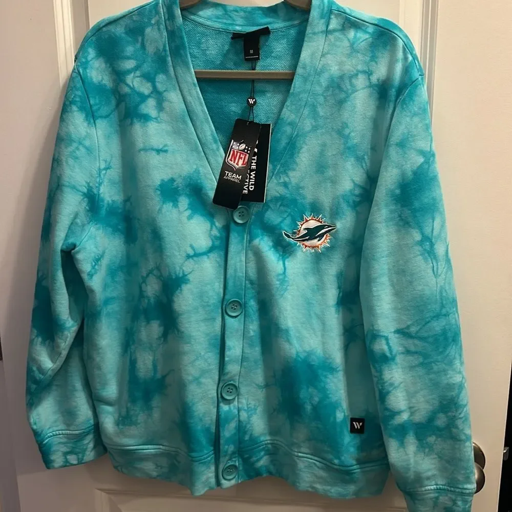 The Wild Collective Women's Miami Dolphins Tie Dye Aqua Cardigan NFL Size M